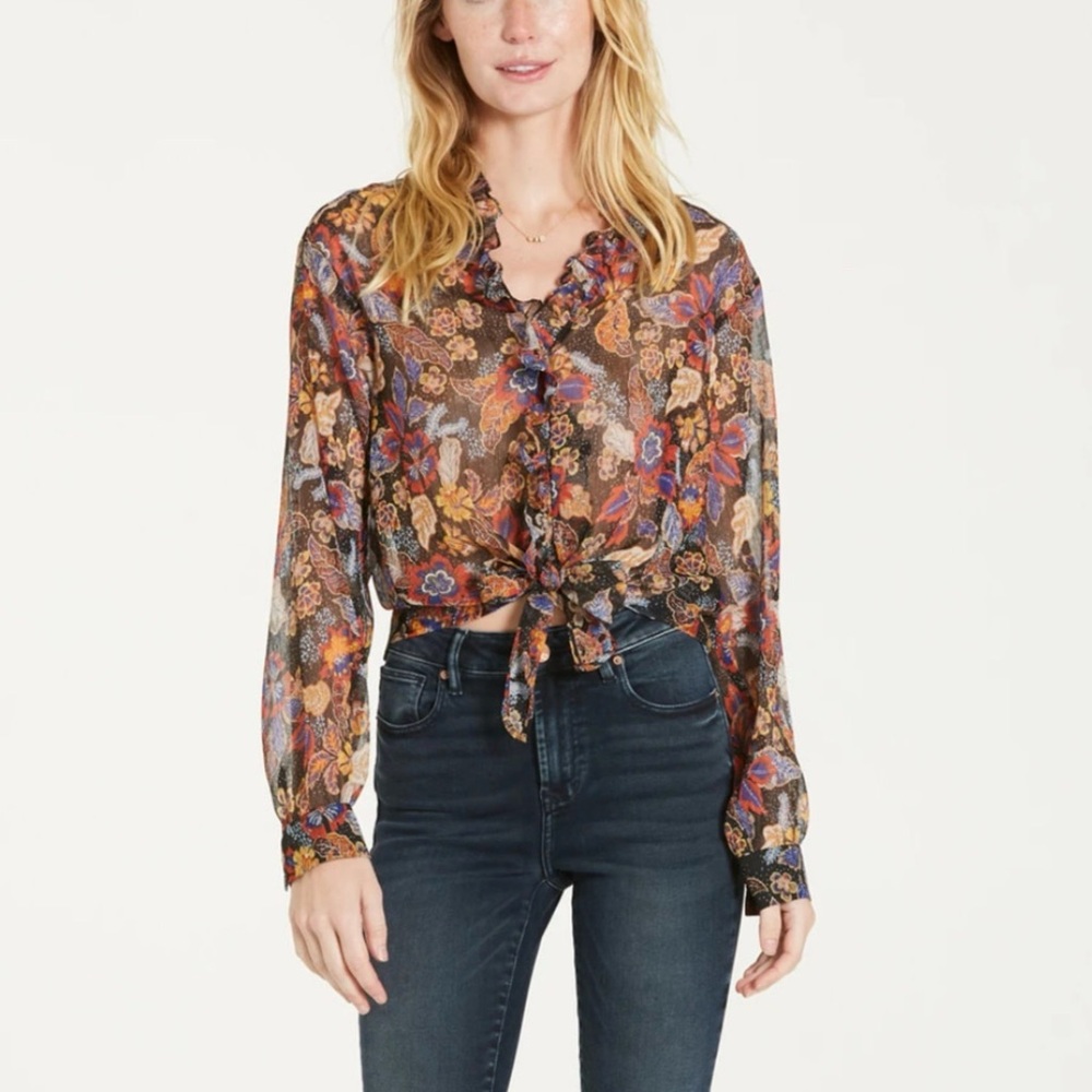 🍒 Dear John Vibrant Floral Tie-Front Blouse